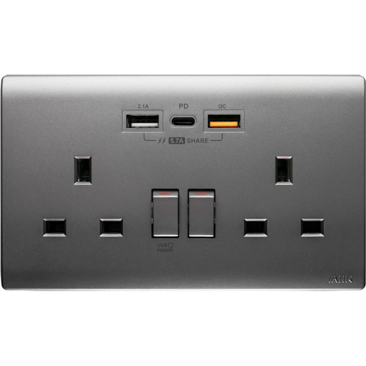 M2K PD202AP5-G 5.7A 孖位 PD/QC USB 電掣插座 (灰色)